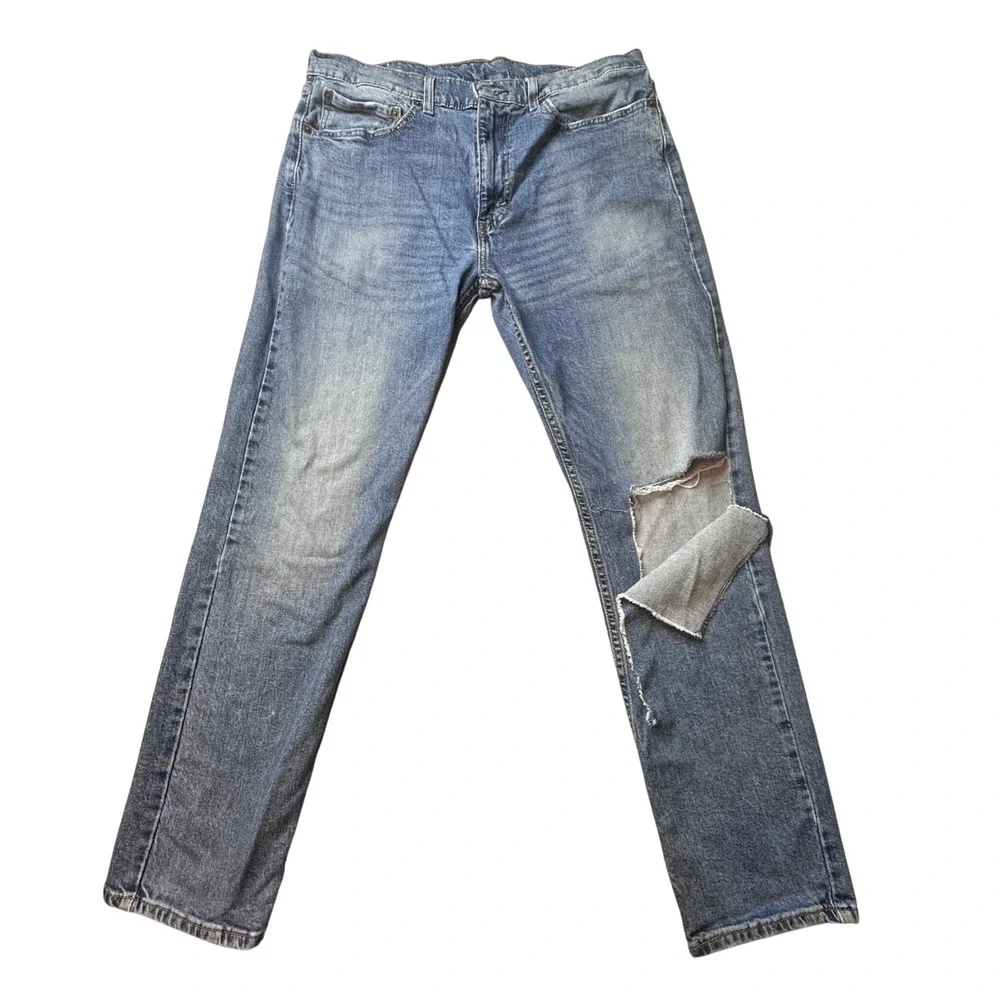 Levi's 502 Jeans Mens 36x32 (35x29) Blue‎ Regular Taper Distressed Stretch Denim